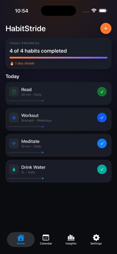 HabitStride home screen